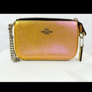 Coach IridescentBAG pink gold green peach purse leather hologram oil slick